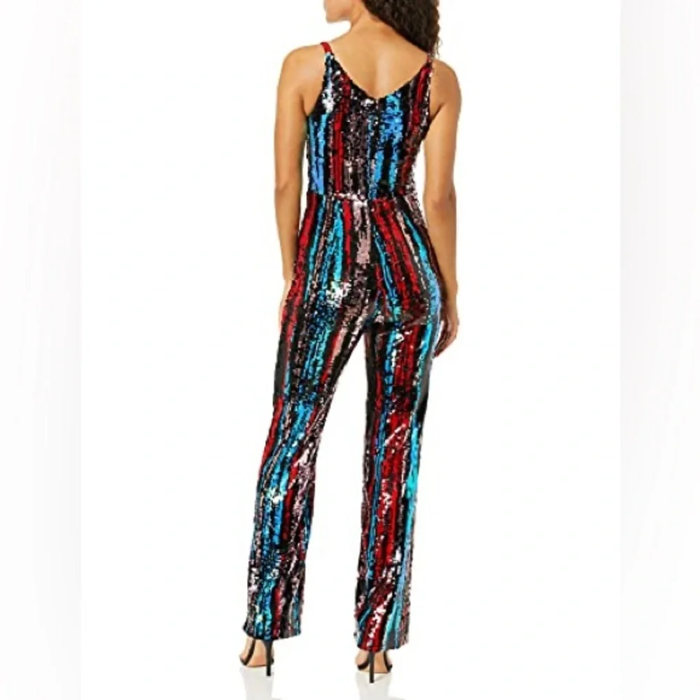 Dress the Population Charlie Black Multi Sequin plunging v neck Jumpsuit XL - Picture 4 of 6